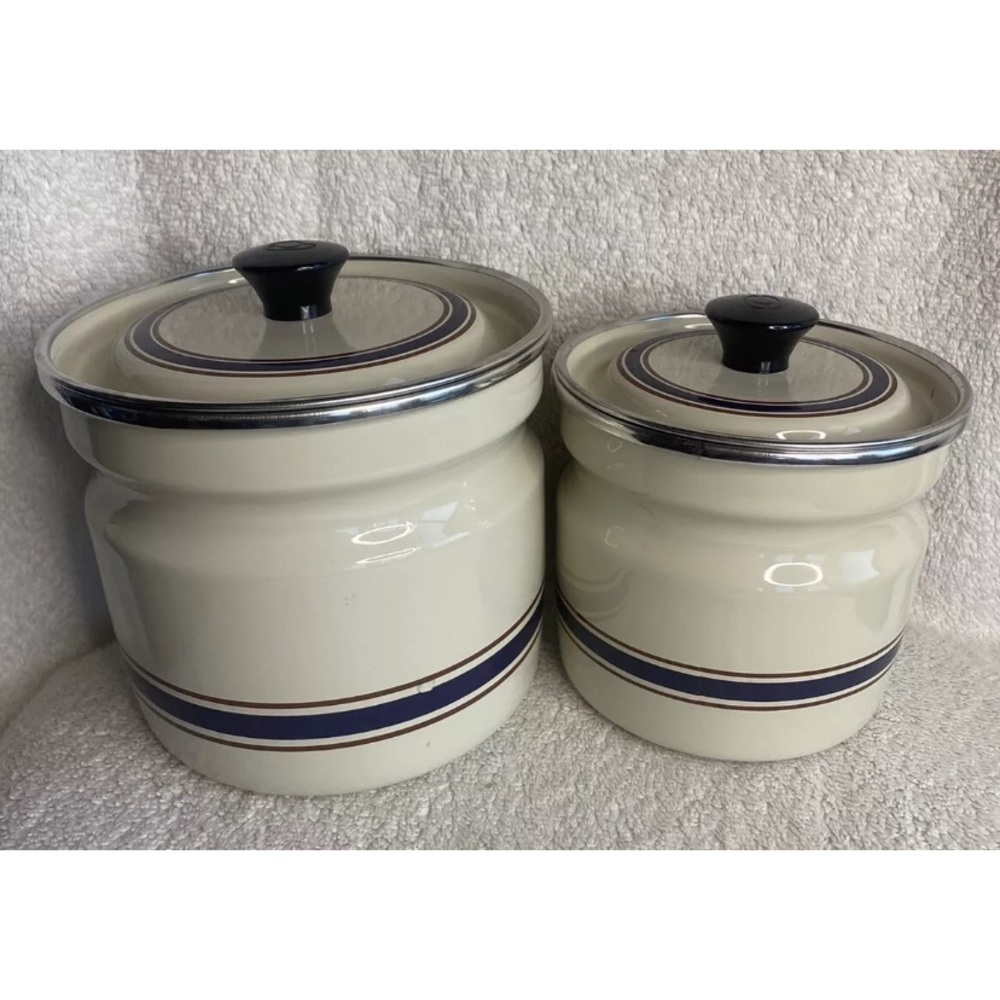 Retro 1960's \70's Cream Blue Maroon Nesting Canisters, T4 - Picture 5 of 14